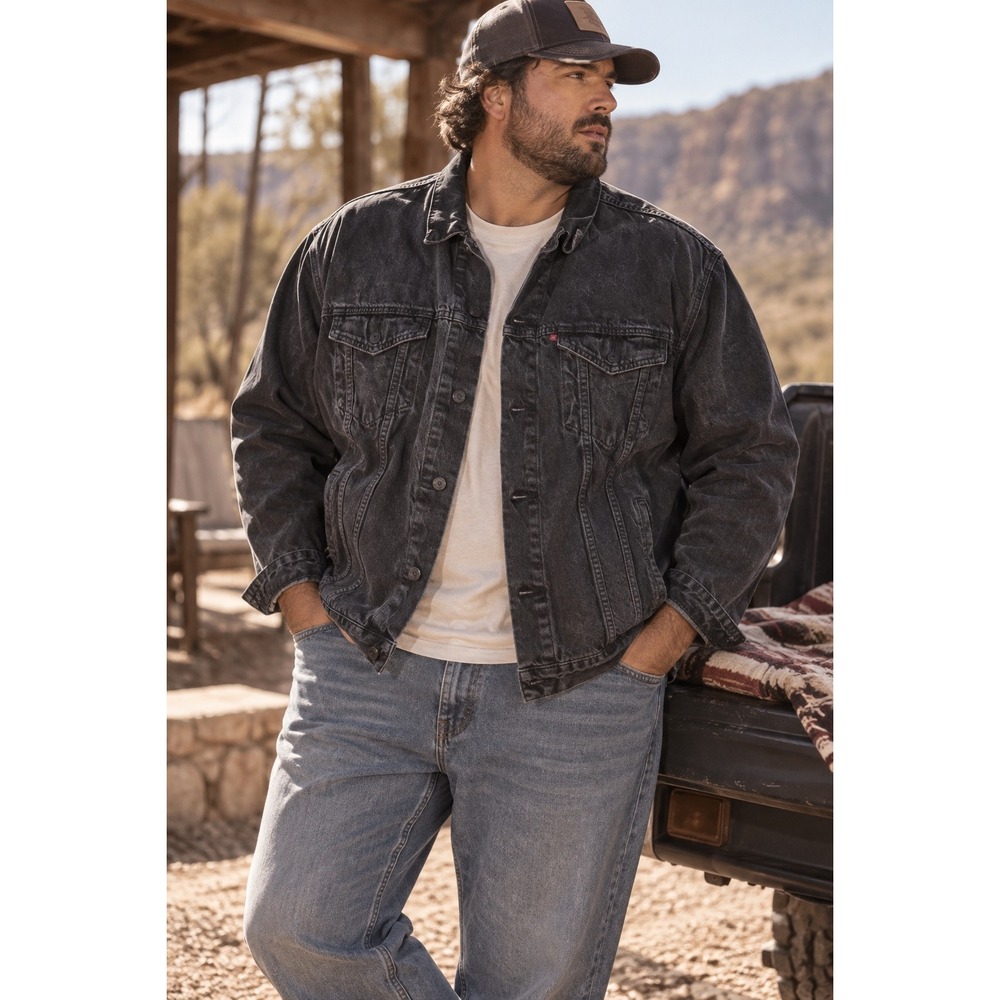 Levis Mens 3XL Black Acid Wash Denim Trucker Jacket Cotton Big and Tall 72334